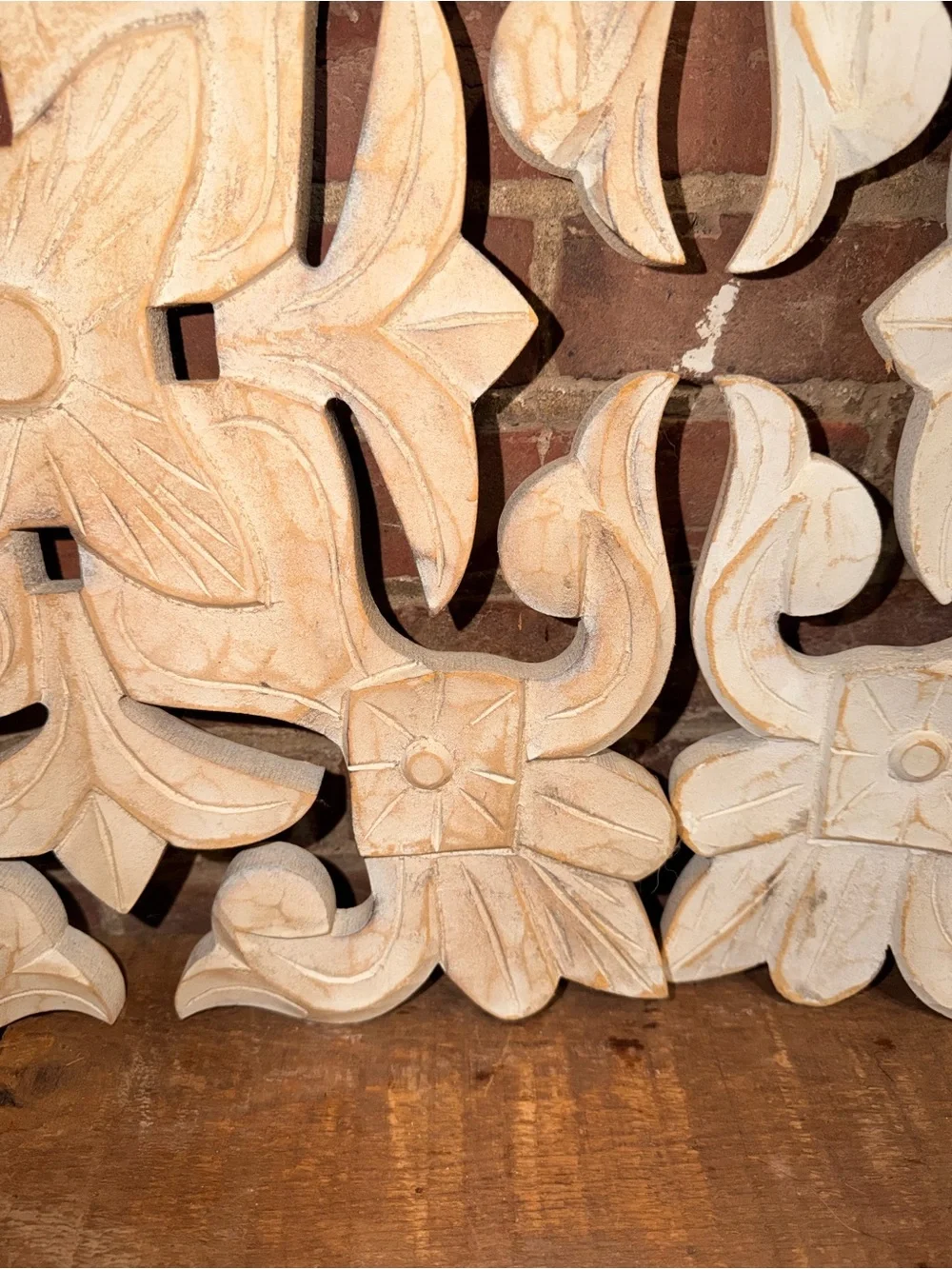 Carved Floral Wall Panels in Distressed White - Set of 2